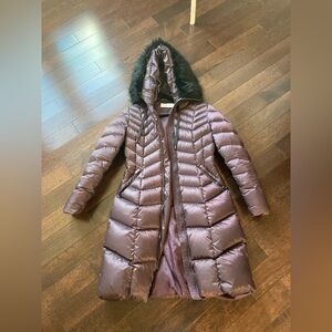 Women's Purple Puffer Coat with Hood tahari